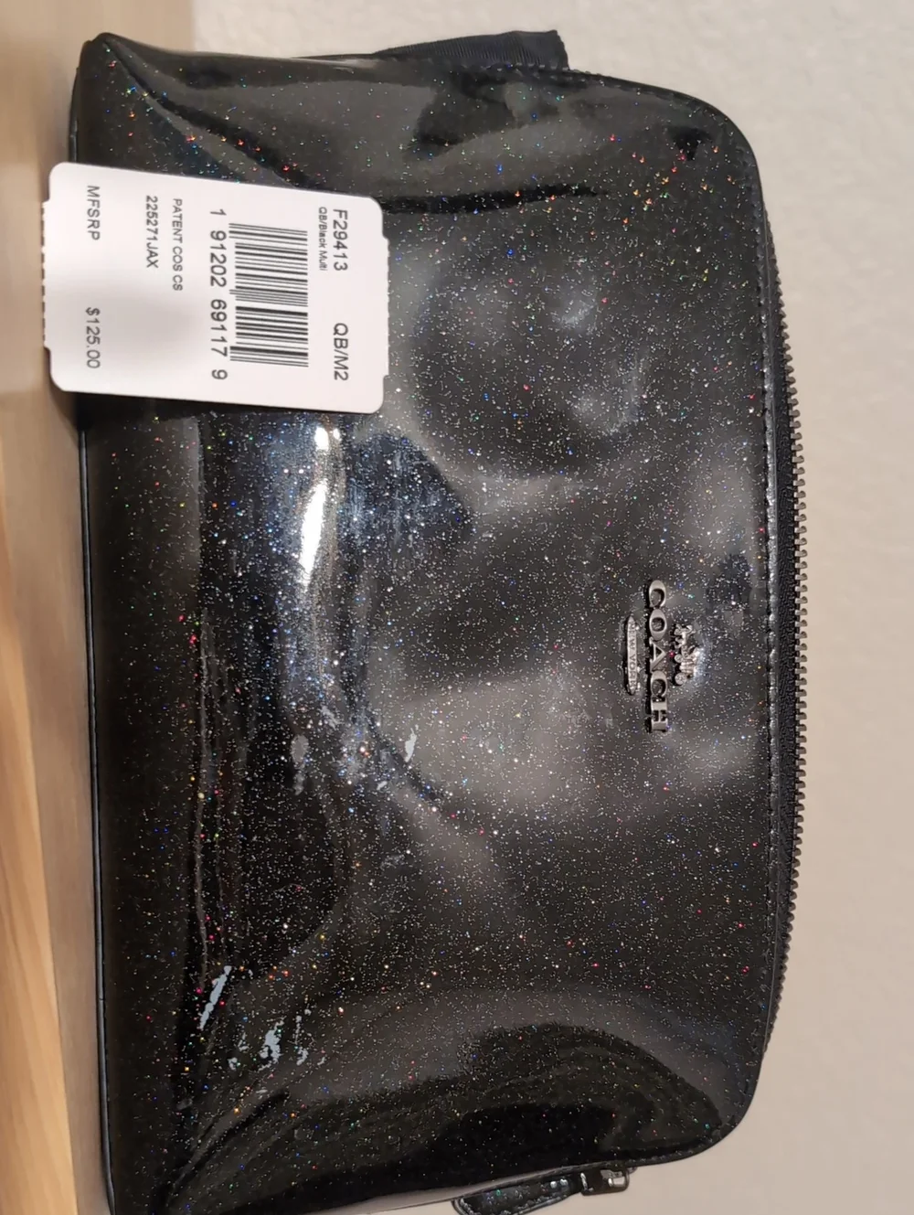 Coach Black Glitter Zip Cosmetic Pouch